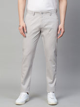 Genips Men's Light Grey Cotton Stretch Caribbean Slim Fit Solid Trousers